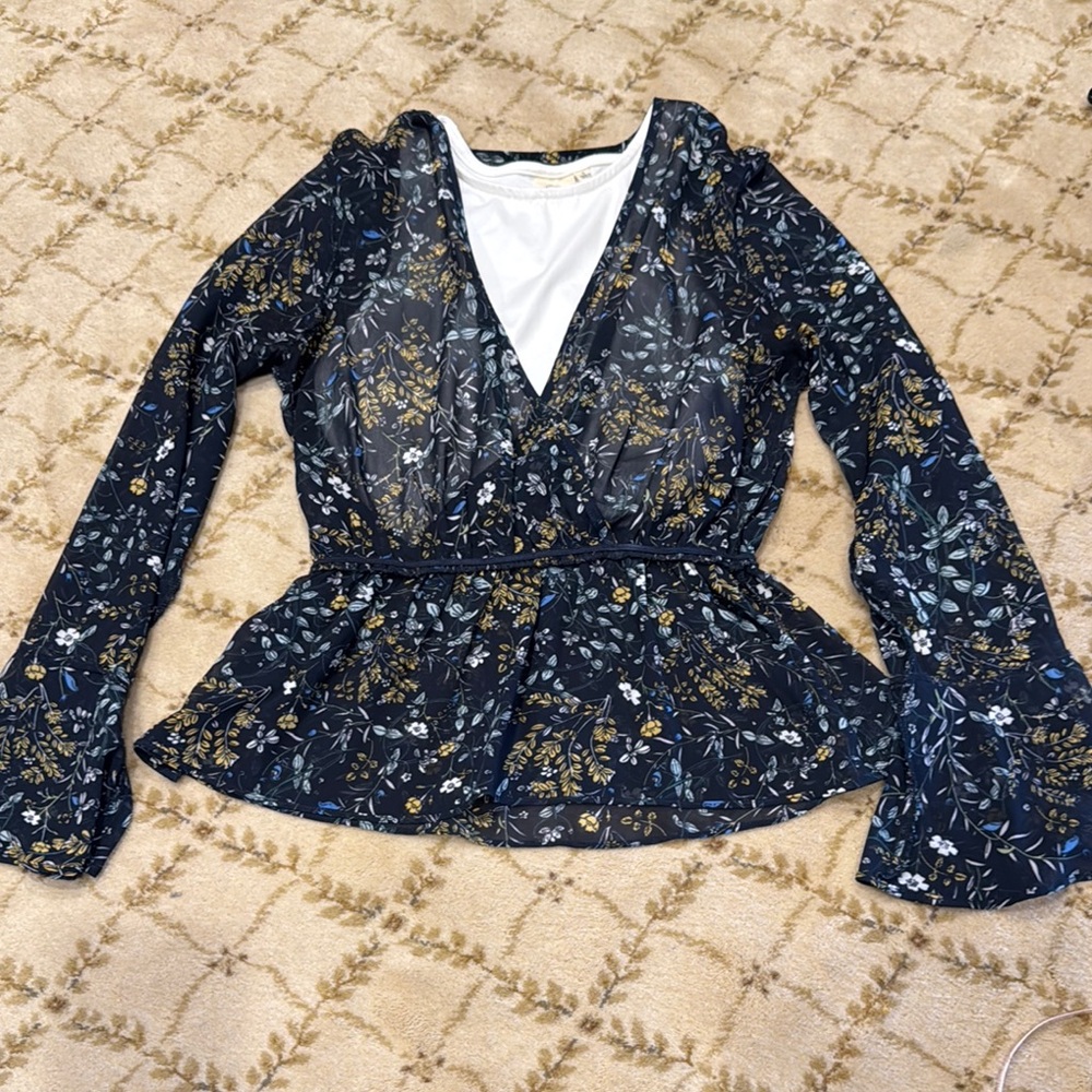 Floral Navy Wrap Top